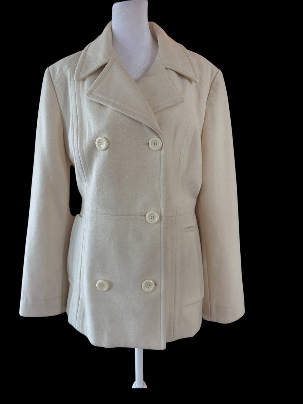 Anne Klein Women’s Minimalist Double-Breasted Peacoat In Cream Size Large